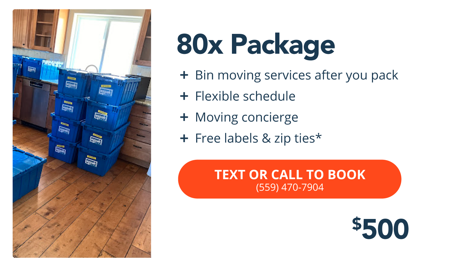 80 Bins Package – Free Plastic Bins for one month with Moving Services from EZ Pak Bins