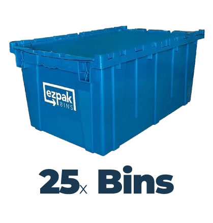 25x Bins Bundle, 1x Bedroom - EZPak Bins Reusable Plastic Bins