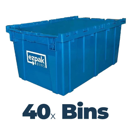 40x Bins Bundle, 2x Bedrooms - EZPak Bins Reusable Plastic Bins